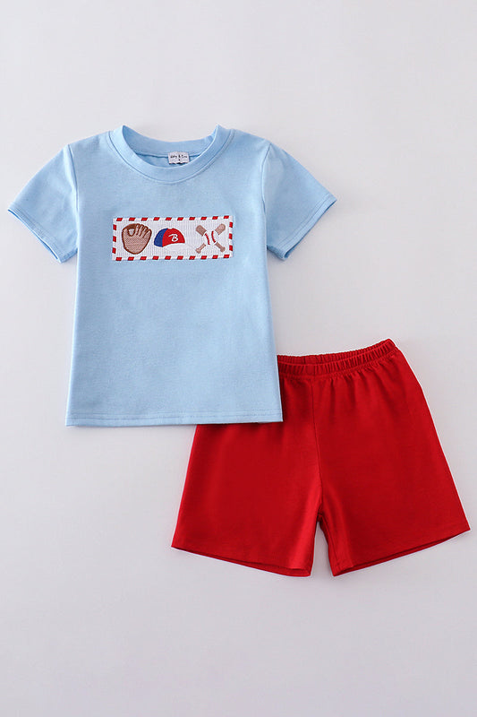 Baseball embroidery smocked set