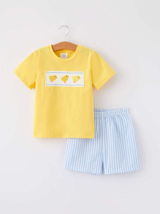Chicken Embroidery Short Sleeve Shorts Boy Set