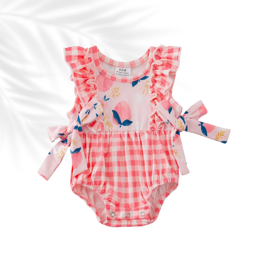 Peach Plaid Bow Ruffle Girls Bubble